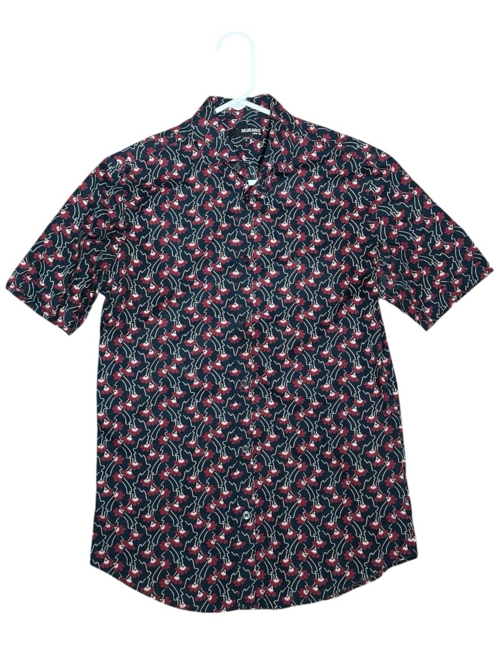 Murano Men’s Short-Sleeve Floral Button-Down Shirt - Black & Red